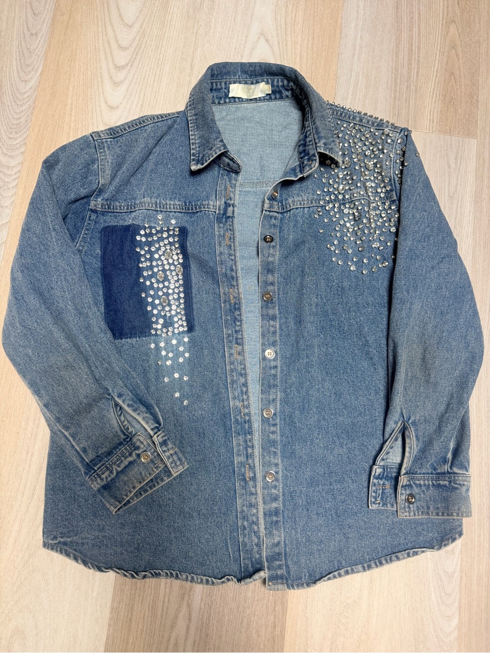 Embellished Denim Button-Up Jacket - Blue